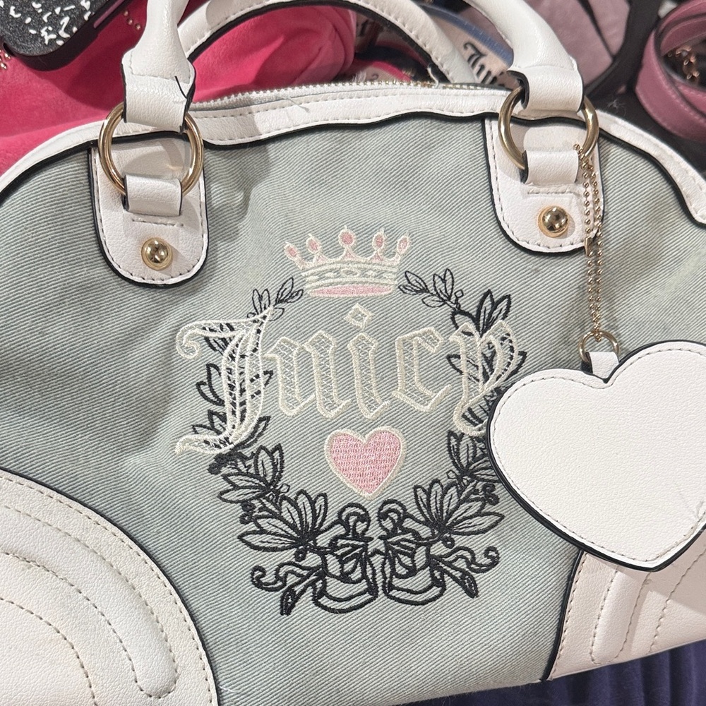 Juicy Couture White and Gray Satchel with Heart Charm